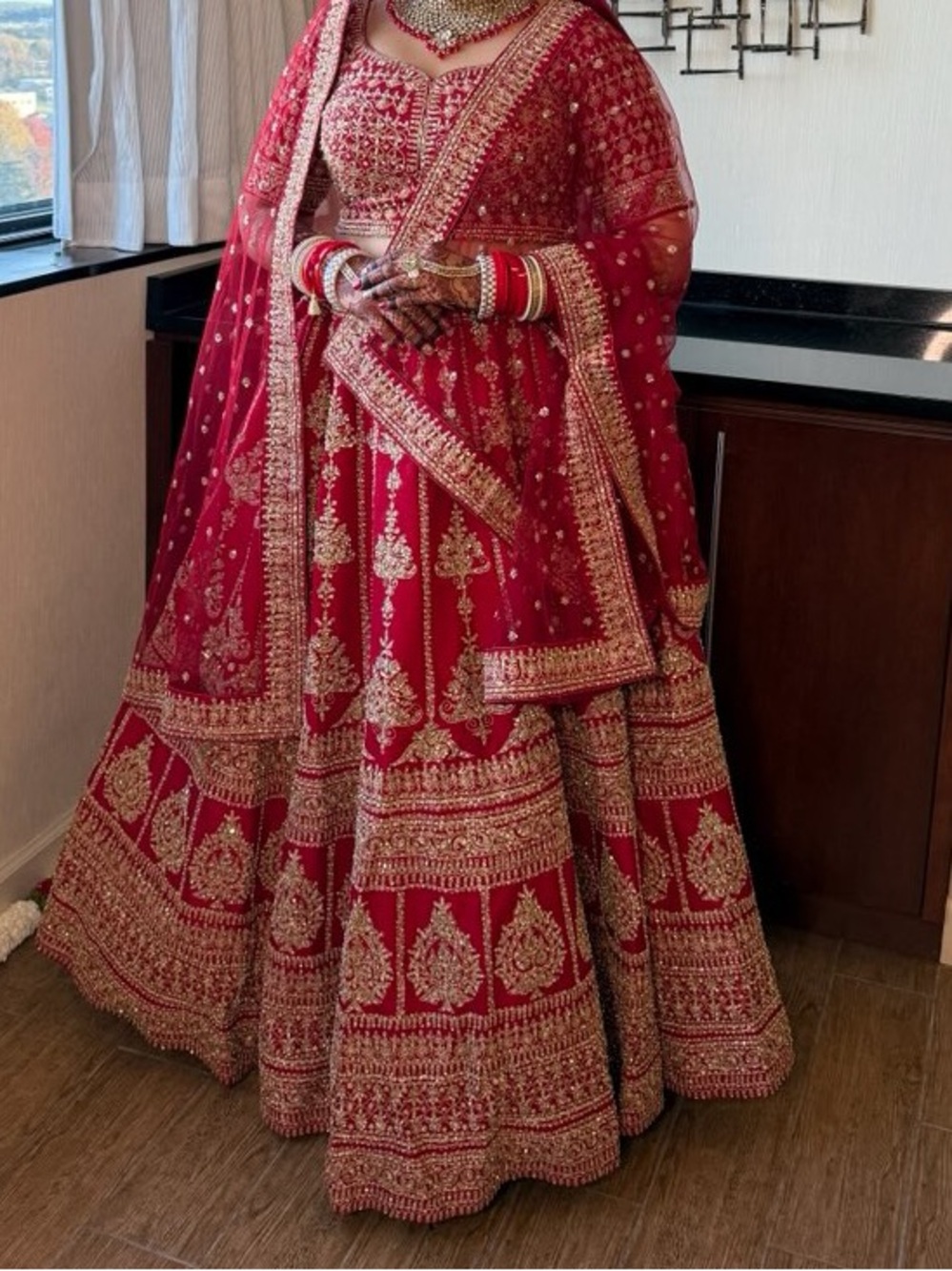 Ethnic Indian Wear Red and Gold Bridal Lehenga - Embroidered Wedding Dress